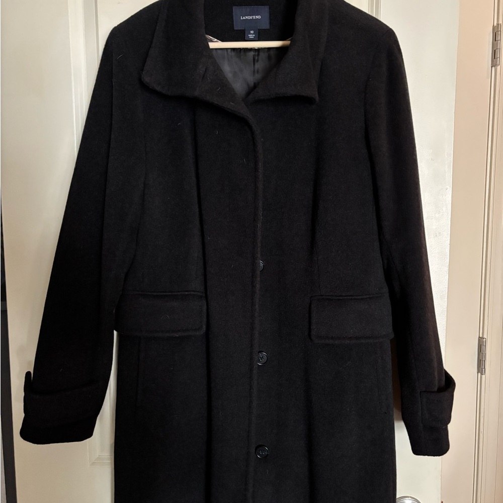 Lands' End Black Wool Cashmere Blend Coat